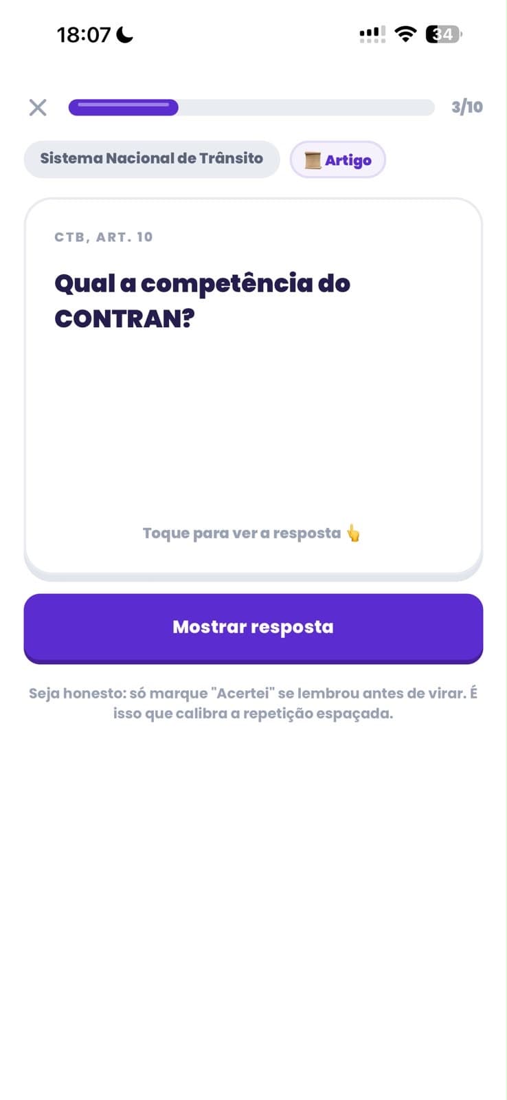 Flashcard sobre a competência do CONTRAN, artigo 10 do CTB