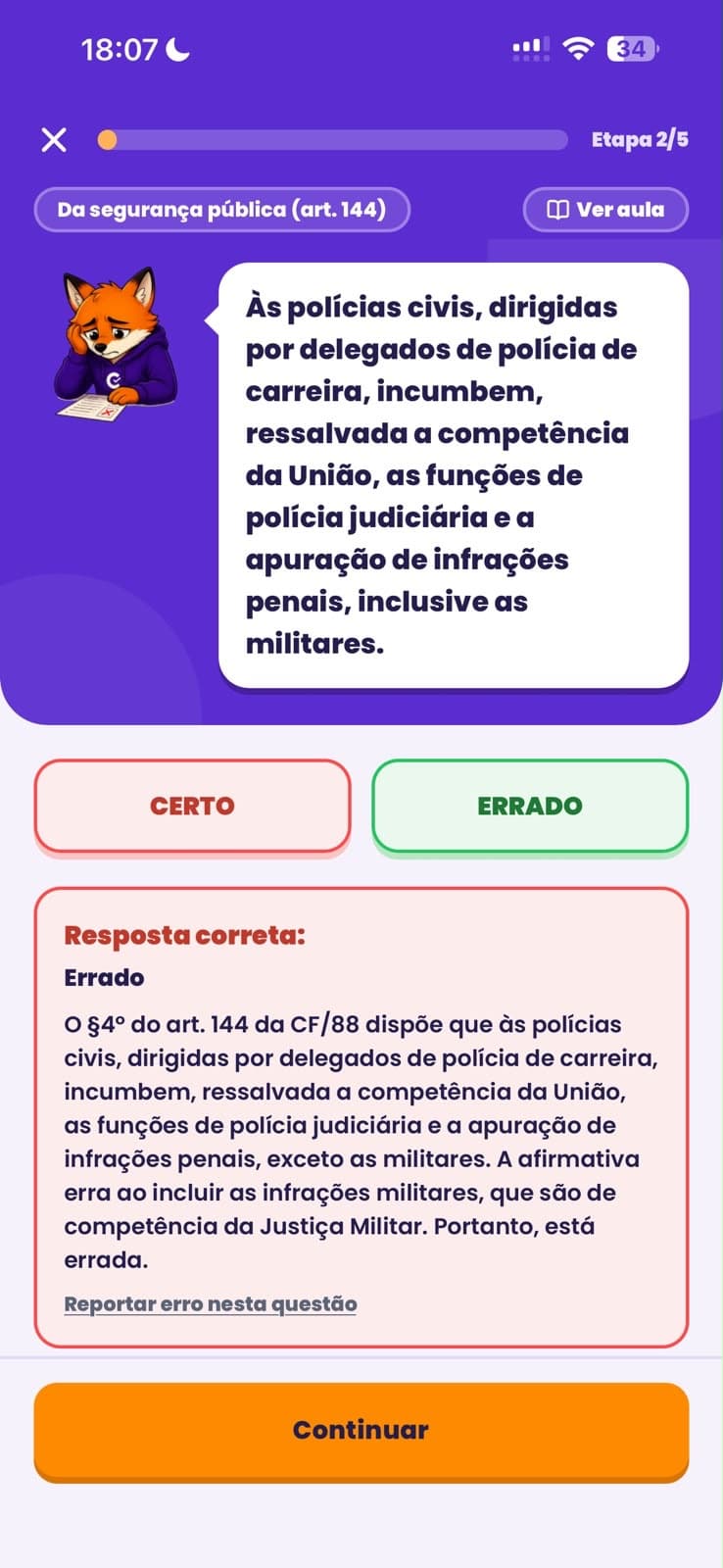 Questão de certo ou errado no Concurse com a explicação da resposta